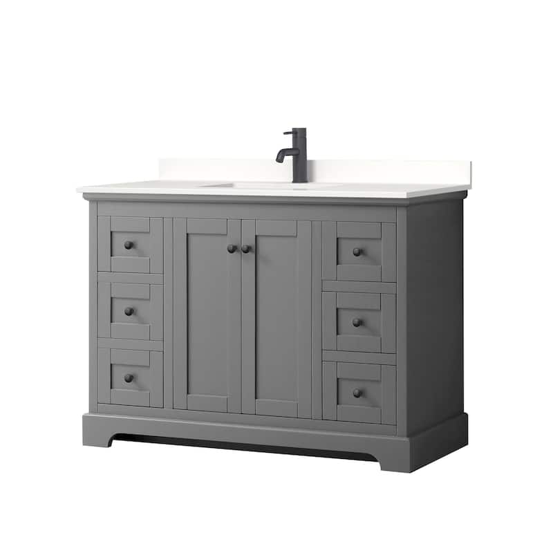 Wyndham Collection WCV232348S-QTZ-UNSMXX Avery 48" Free Standing - Dark Gray / White Quartz Top / Matte Black
