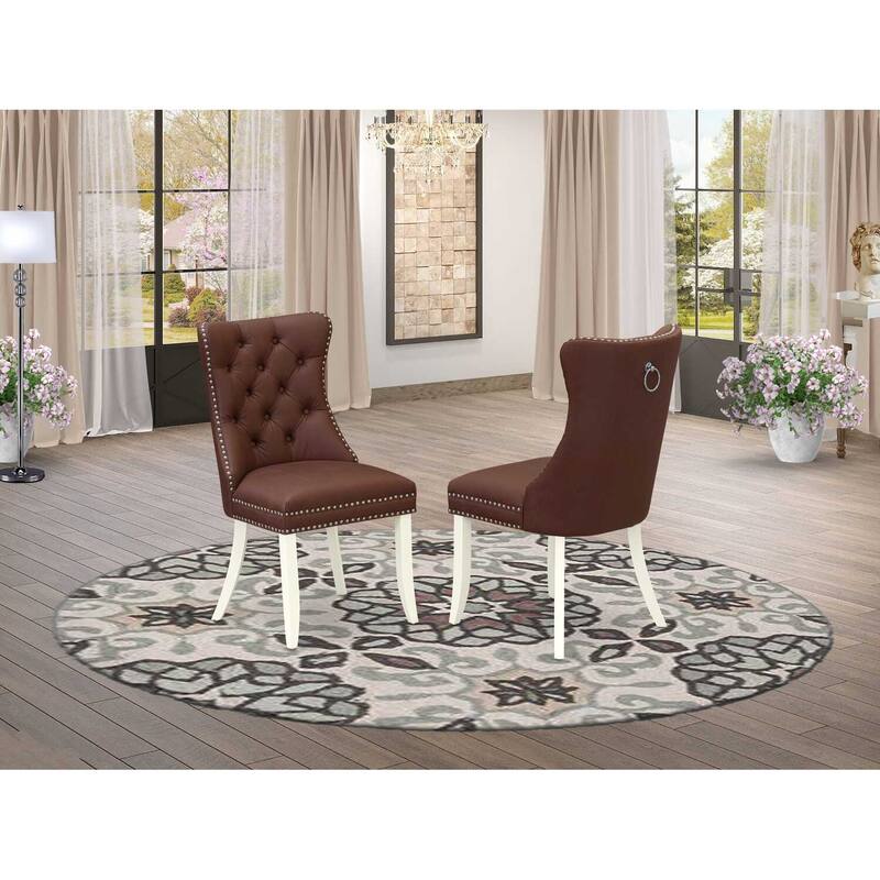 Modern Parson Dining Chairs - Burgundy Faux Leather Padded Set of 2 - Nailhead Trim Accent