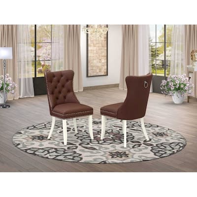 Modern Parson Dining Chairs - Burgundy Faux Leather Padded Set of 2 - Nailhead Trim Accent