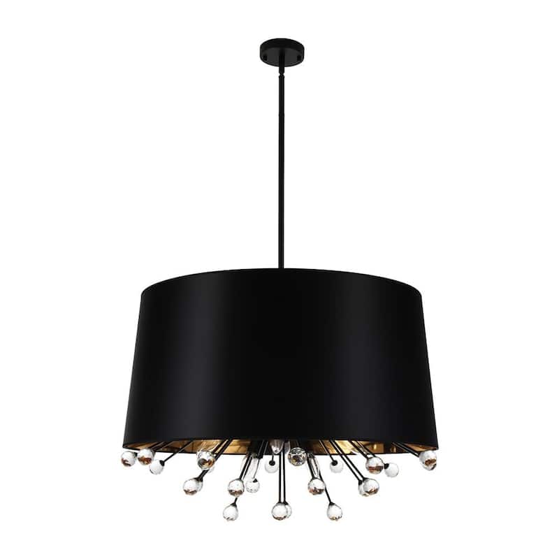 Statement Luxury Crystal Wide Black Fabric Drum Lantern Chandelier - 30.7 in