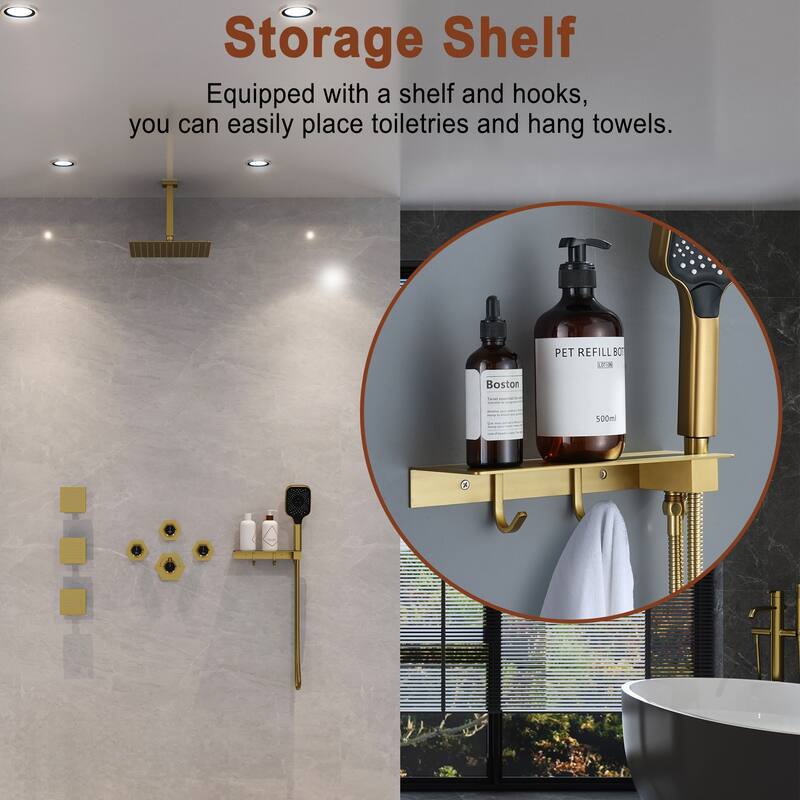 Wall Mounted 12 Inch Thermostatic 3 Functions Luxury Shower System