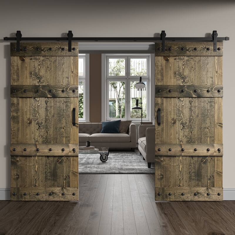 Coast Sequoia 72in x 84in Castle Series Pine Wood Double Sliding Barn Door With Hardware Kit