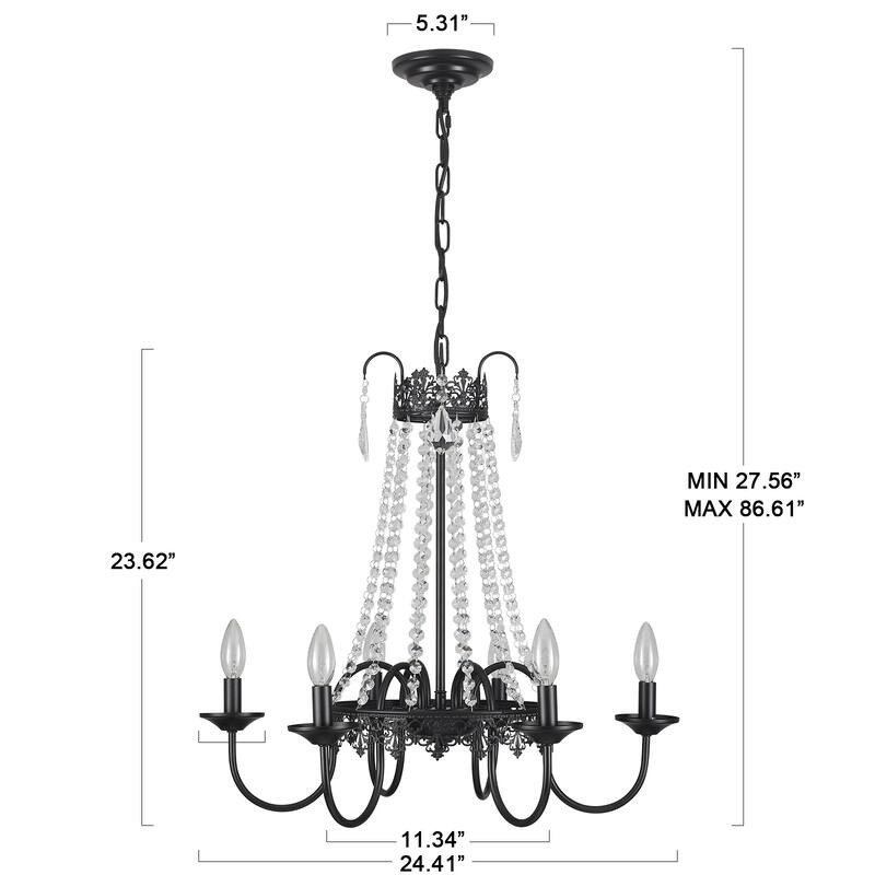 6-Light Dimmable Classic Crystal Chandelier, Industrial Bohemian Style Chandelier for Living Room Kitchen Island Dining Foyer