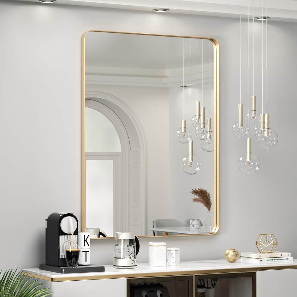 Modern Rounded Rectangle Wall Mirror with Metal Frame