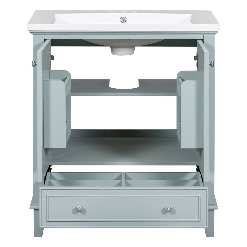 Roomfitters 30" Bathroom Vanity with Sink, Solid Wood Frame, 2 Doors with Storage Racks & Divided Drawer, Green