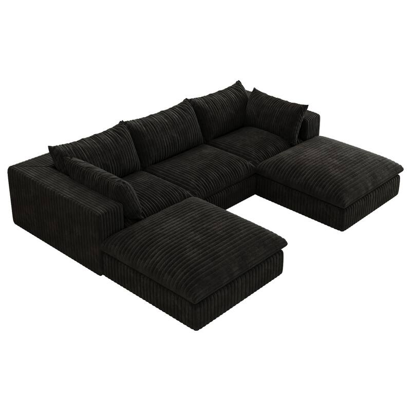 118.2" Modular Corduroy Fabric U-Shape Sofa with Deep Seat Couches,Double-layer Design