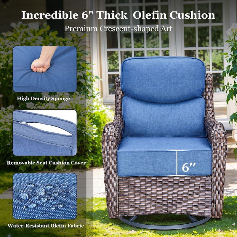 Outdoor Patio Sofa Swivel Chair with 6-Inch Thick Cushions Set