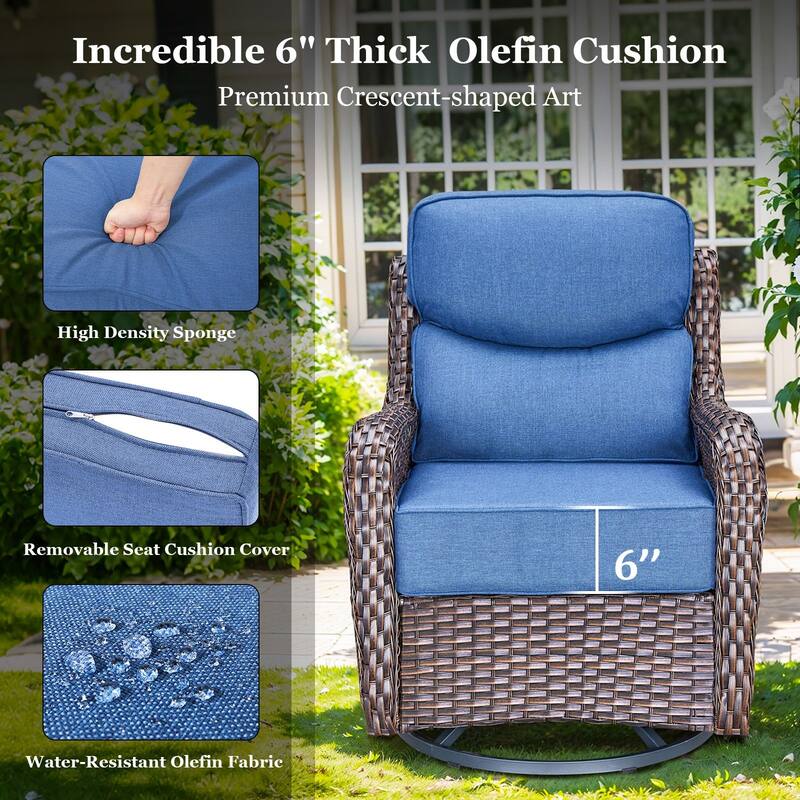 Pocassy 7 Pieces Outdoor 6 Inch Swivel Chair Table with Fire Pit Table