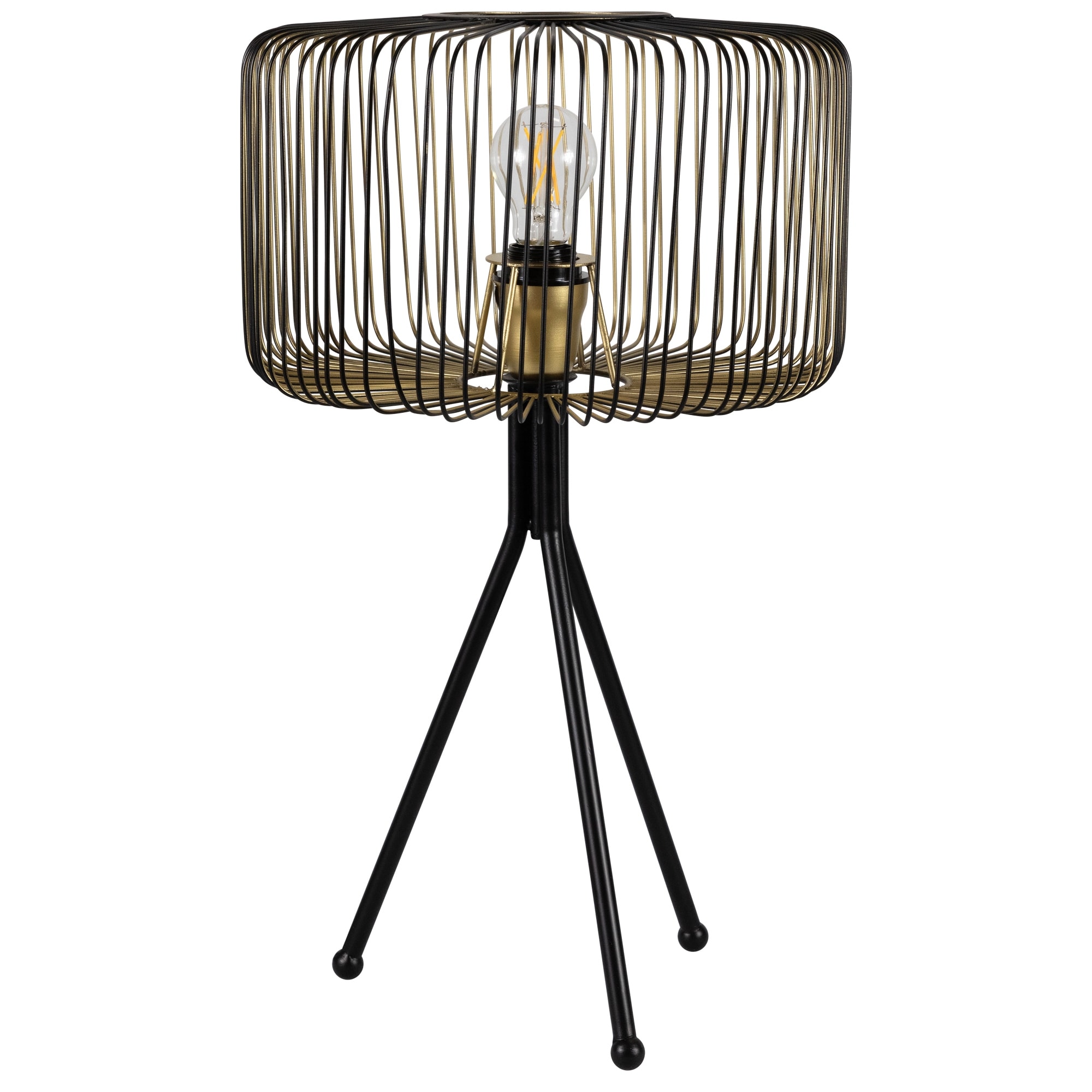 Iron Table Lamp with Wire Cylinder Shade - 19.5" - Black and Gold