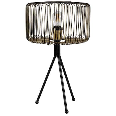 Iron Table Lamp with Wire Cylinder Shade - 19.5" - Black and Gold - 19.5