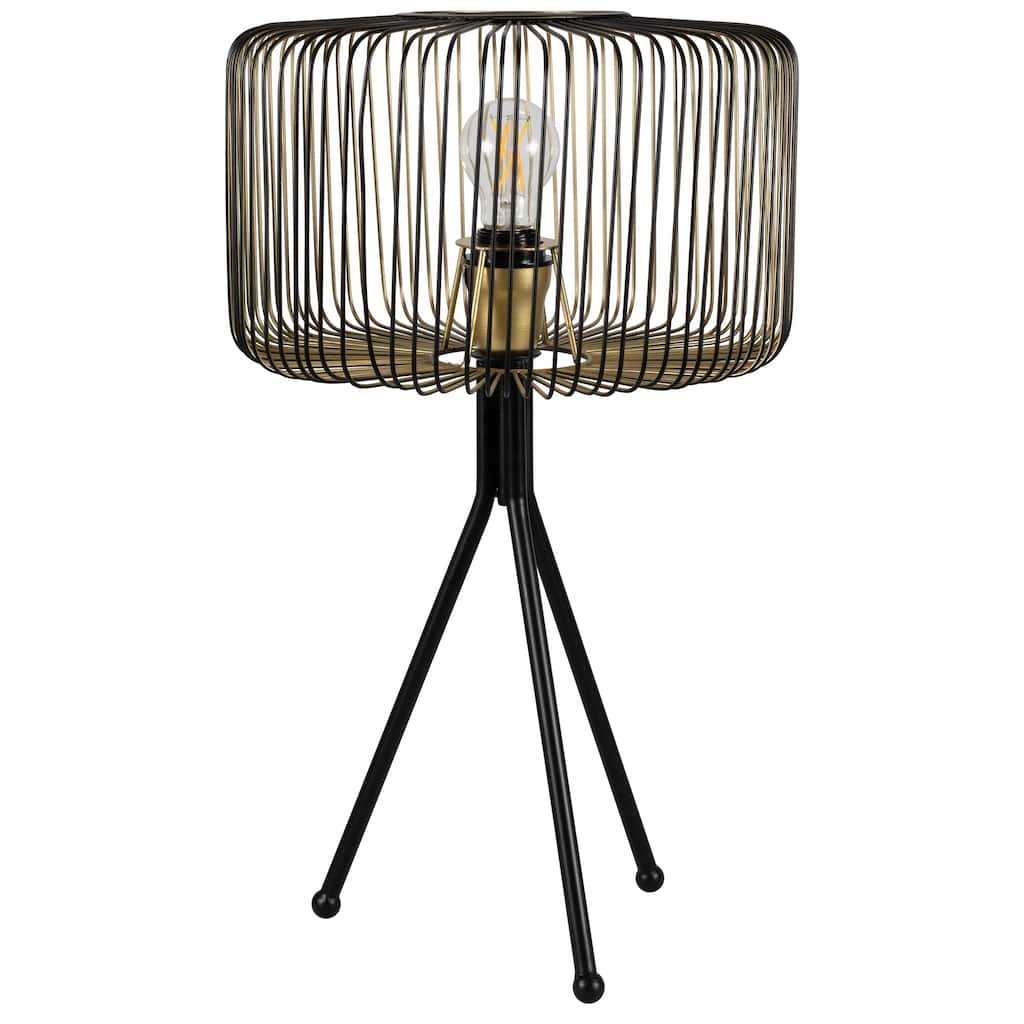 Iron Table Lamp with Wire Cylinder Shade - 19.5" - Black and Gold - 19.5