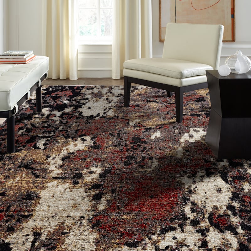 Porch & Den Polo Ebony/ Red Abstract Indoor/Outdoor Area Rug
