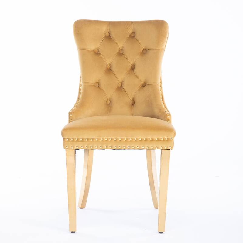 Velvet Dining Chairs Set of 2, Tufted Upholstered Dining Room Chairs, Kitchen Chair with Back Ring Pull & Nailhead Trim