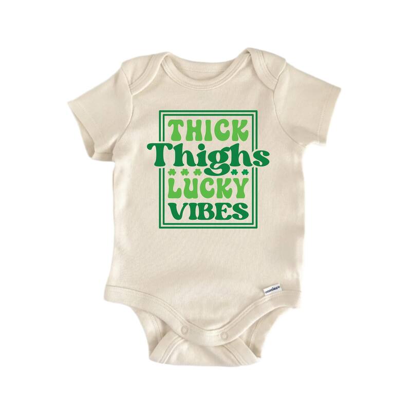 Thick Thighs Lucky Vibes - St Patrick's Day - Baby Boy Girl Clothes Bodysuit Funny Cute - White - 0-3M