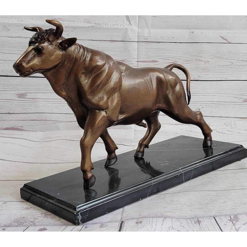 Bull Bronze Metal Sculpture Statue Lost Wax Casting On Black Marble 11 Inches X 18 Inches