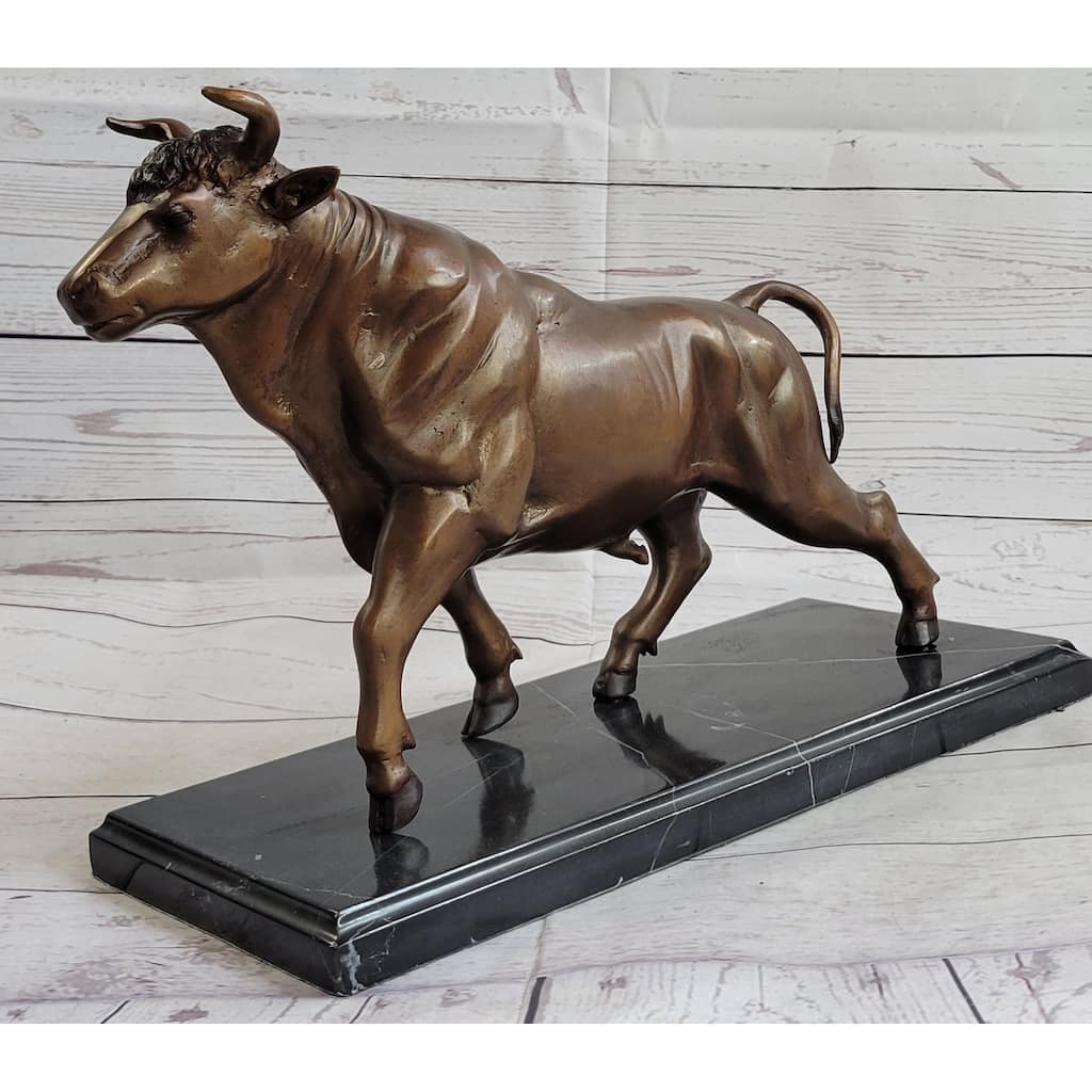 Bull Bronze Metal Sculpture Statue Lost Wax Casting On Black Marble 11 Inches X 18 Inches