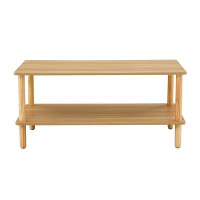 2-tier Coffee Table Center Table Sofa Side Table w/ Shelf, Burly Wood