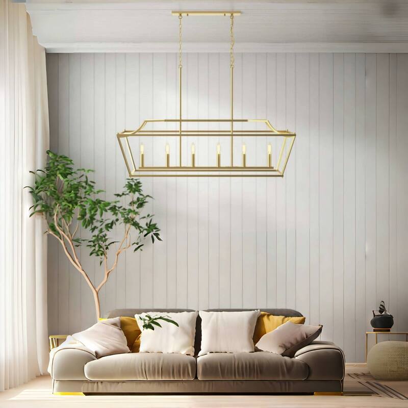 Mid-century Modern 6-light Gold Rectangle Chandelier for Dining Room