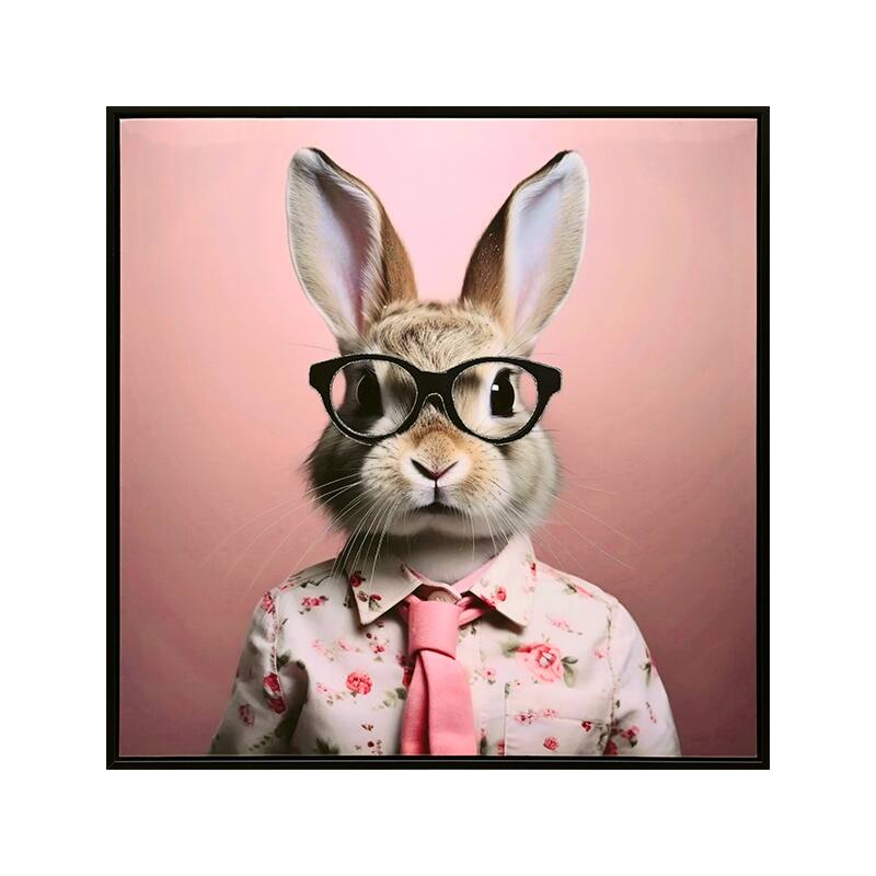 Stretched Canvas Print - Whimsical Rabbit in Blush Pink Suit for ...