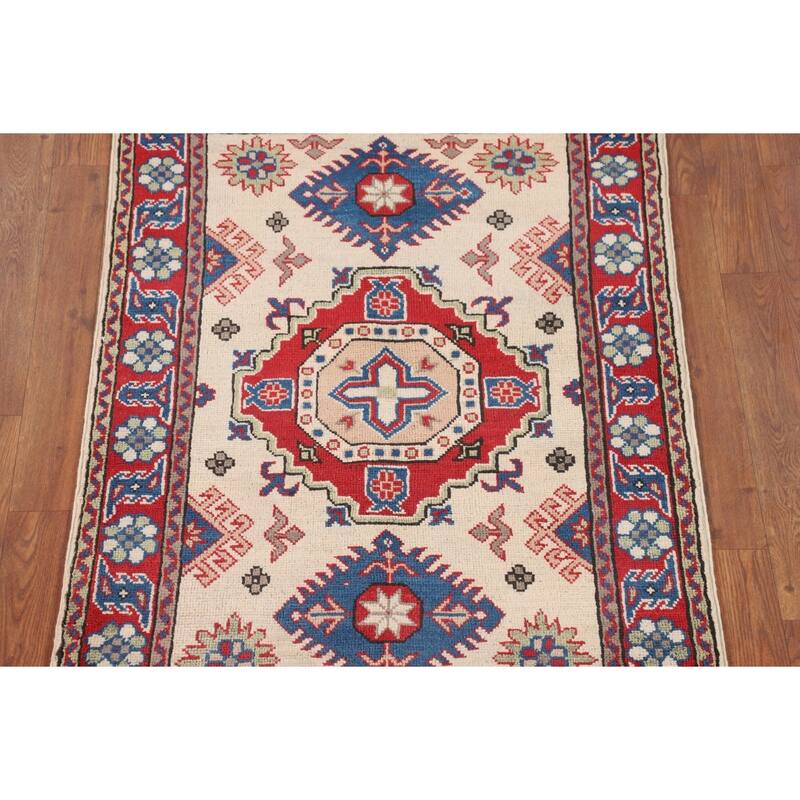 Ivory Kazak Accent Rug Hand-Knotted Wool Carpet - 2'9" x 4'0"