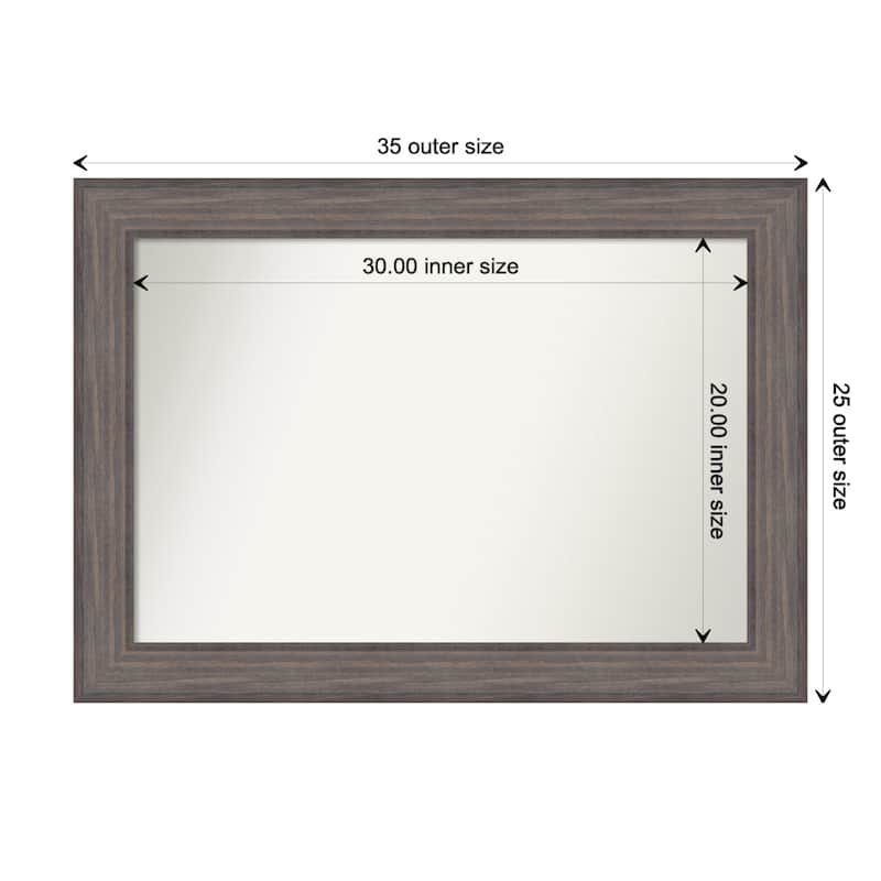 Country Barnwood Framed Non-Beveled Custom Wall Mirror, Bathroom Vanity Mirror - Outer Size: 35.25 x 25.25