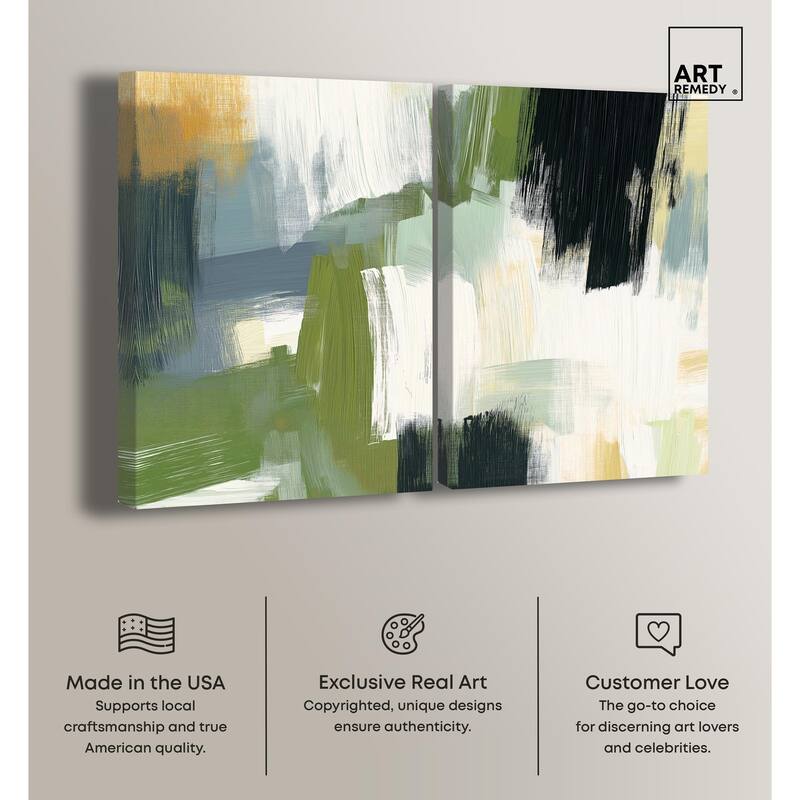Textured Greens I Canvas Set of 2 by Art Remedy, Gallery Wrapped