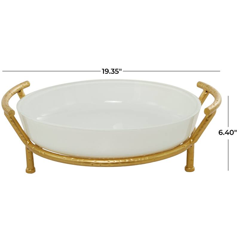 CosmoLiving by Cosmopolitan White Glass Kitchen Serving Bowl with Gold Metal Stand