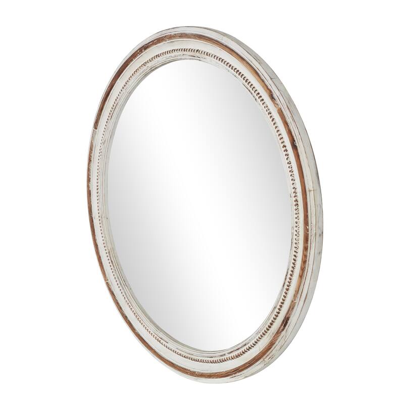 Wood Room Wall Mirror with Bead Detailing - White - Roche River Decor
