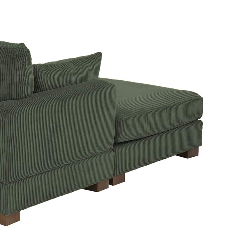 84'' L-Shaped Corduroy Comfy Couch Modular Sectional Sofa With Ottoman