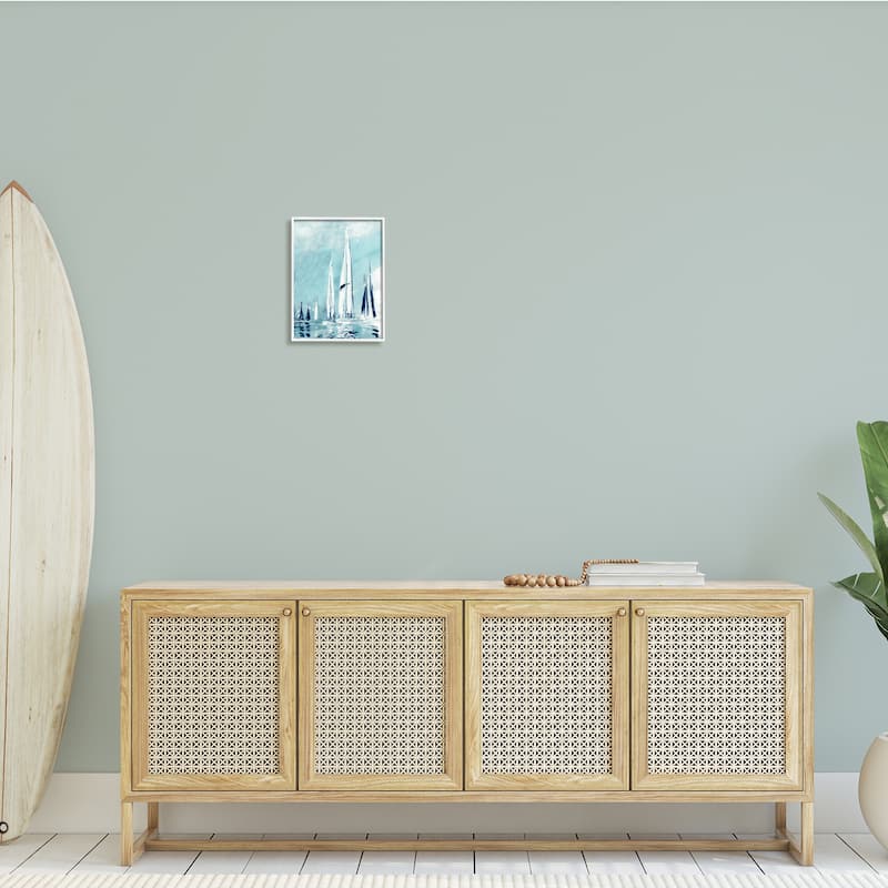 Stupell Abstract Nautical Row of Sail Boats Fluid Blue Framed Wall Art