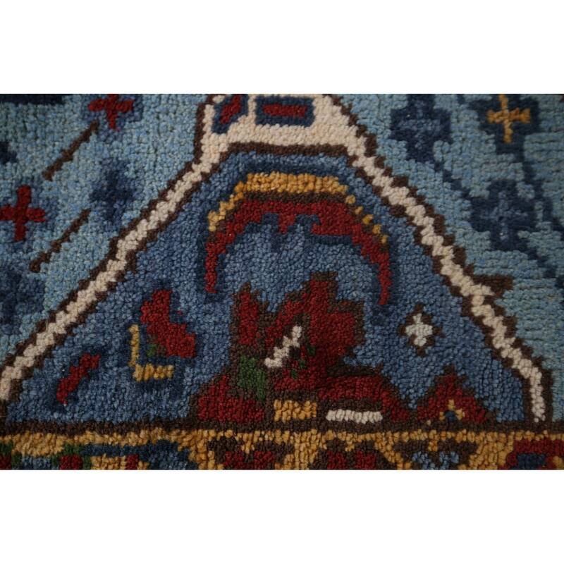 Blue Geometric Kazak Oriental Foyer Rug Handmade Wool Carpet - 2'7"x 5'9"