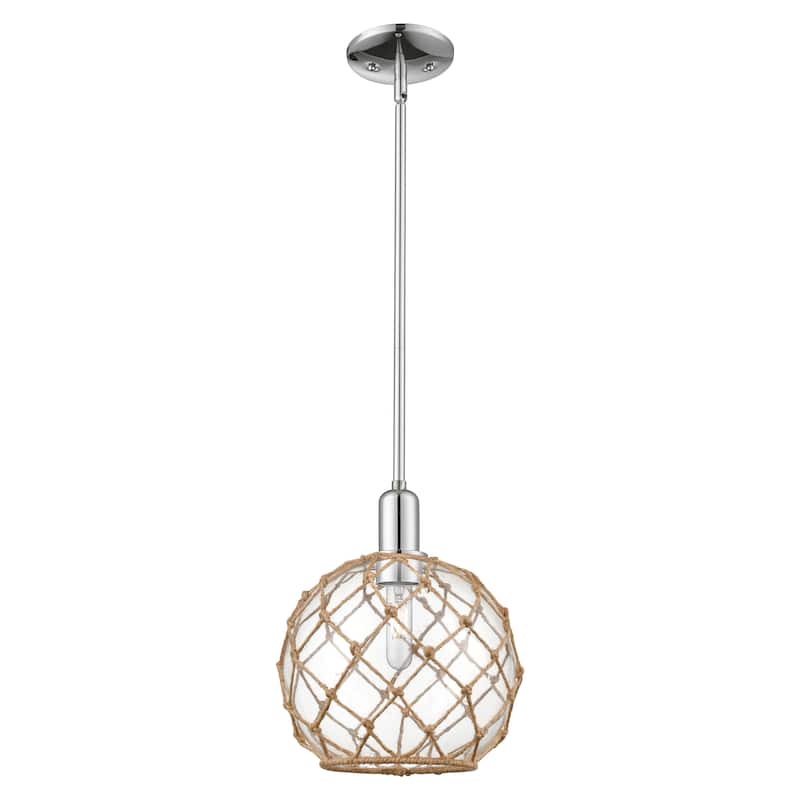 Innovations Lighting Endless Possibilities Arcadia - Farmhouse Rope - 1 Light 10" Stem Hung Mini Pendant - Clear Glass with Brown Rope/Polished Chrome