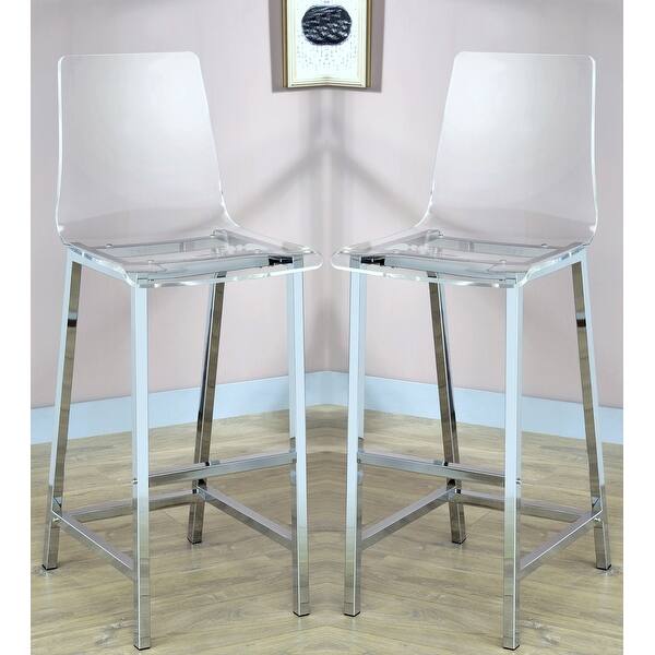 Sleek Design Clear Acrylic with Chrome Base Bar Stools (Set of 2) Bed