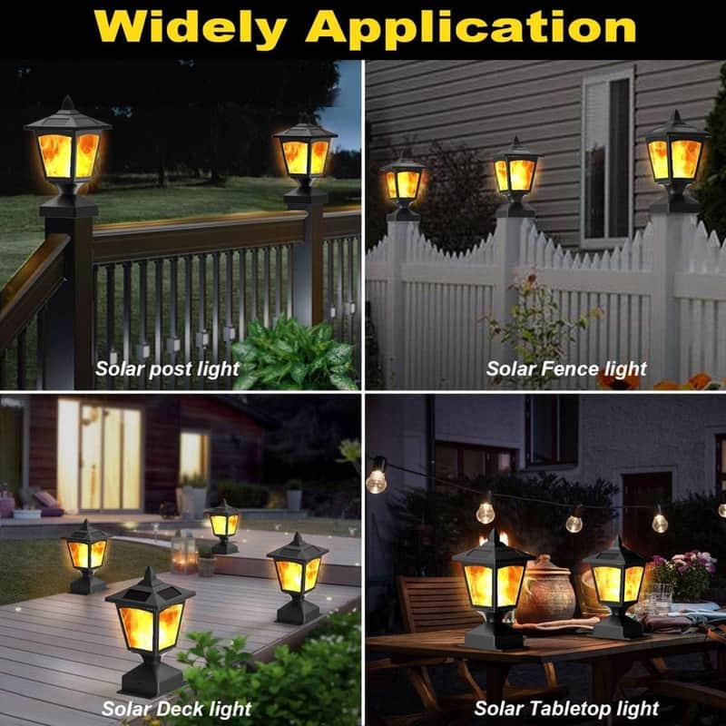2-Pack Solar Post Cap Lights for 4x4 Fence Flickering Flame LED Waterproof Outdoor - N/A