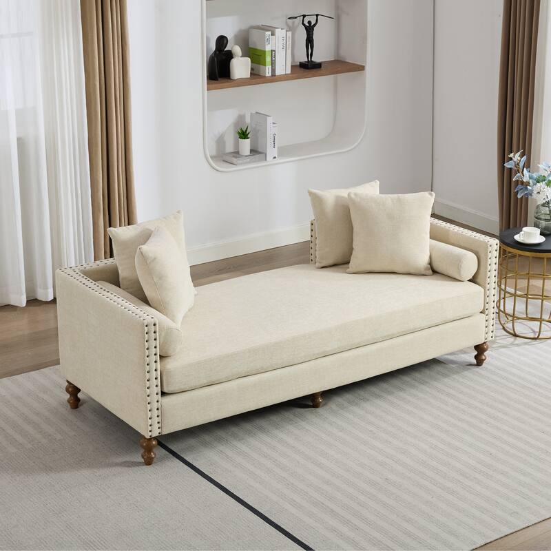 75.2" W Upholstered Chaise Lounge Chair,Modern Sofa Couch with Pillows - Beige