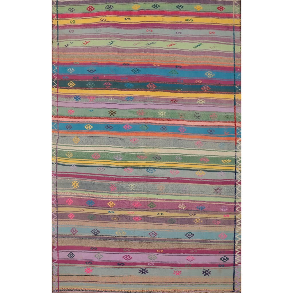 Hand Woven Oriental 100% Wool Carpet Southwestern Tribal Multi-Colored Kilim Area Rug - 6' 10'' X 5' 2''