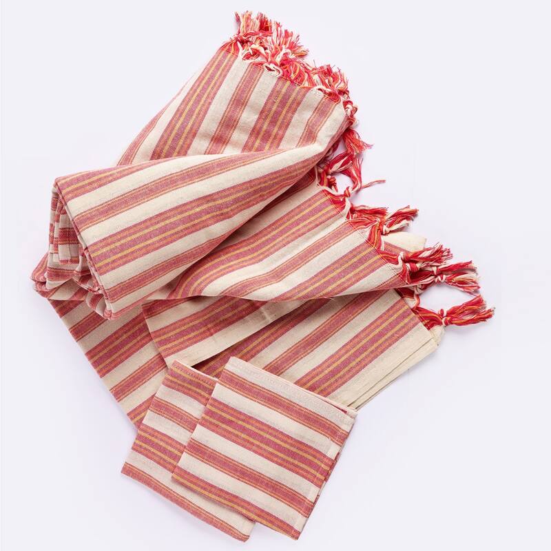 Cotton Striped Rectangular Tablecloth, Machine Washable and Handmade
