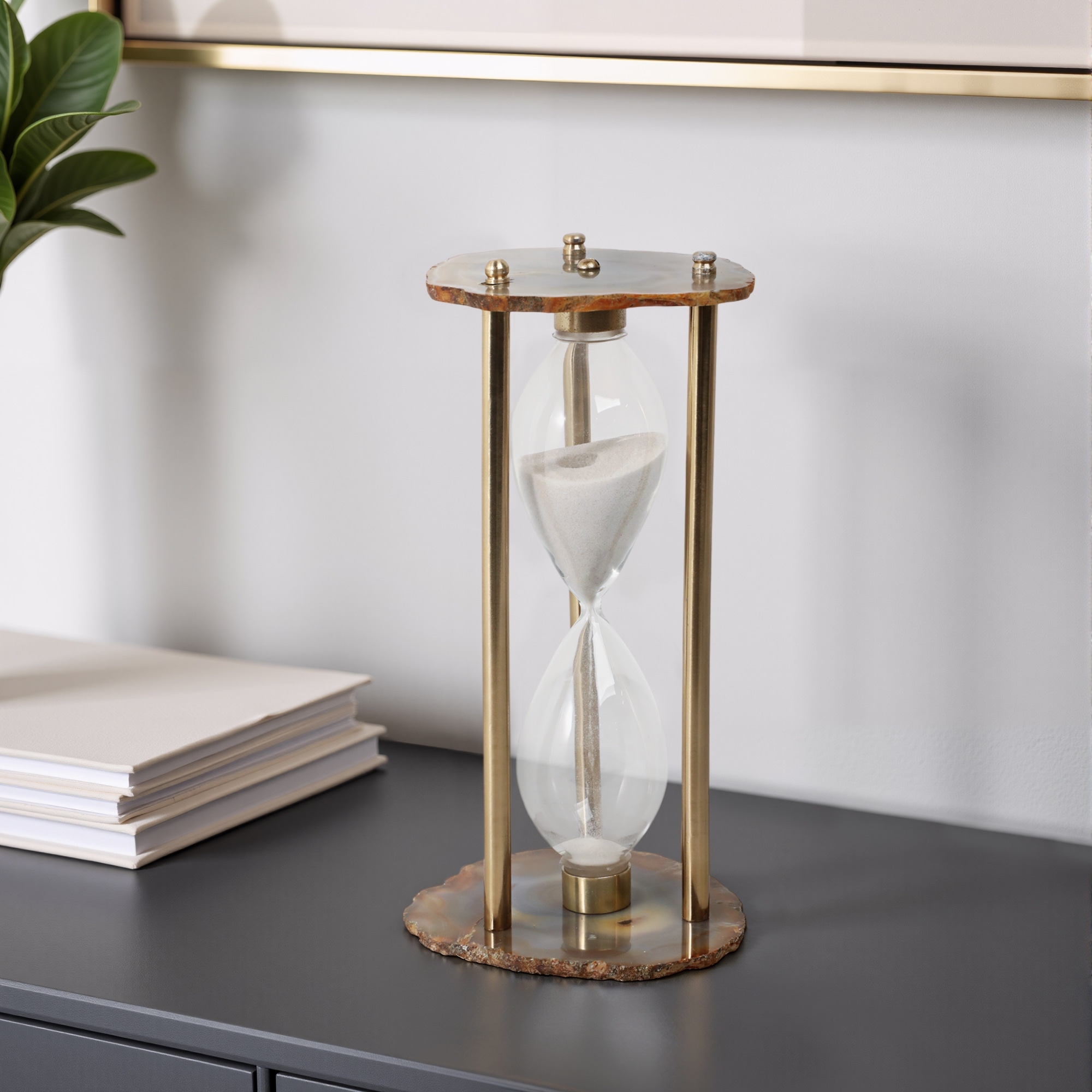 Agate Stone Hourglass Modern Design Home Office Bedroom - 10" Black - 5" x 4" x 10"