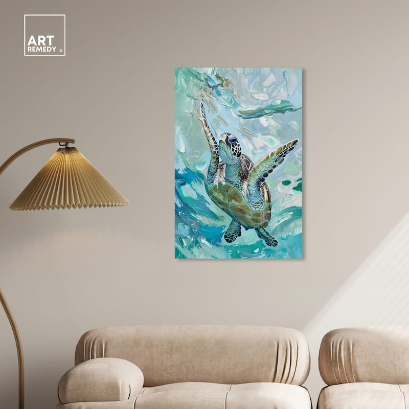 Art Remedy Serene Turtle Gallery Wrapped Colorful Coastal 1 Piece Canvas Wall Art