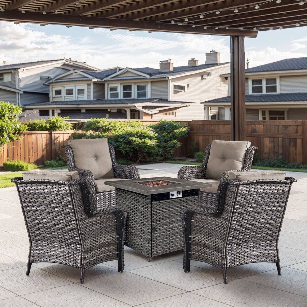 Gymojoy 5-Piece Outdoor Wicker Patio Furniture with Fire Pit Table, Rattan Coversation Set with Water Resistant Thick Cushions
