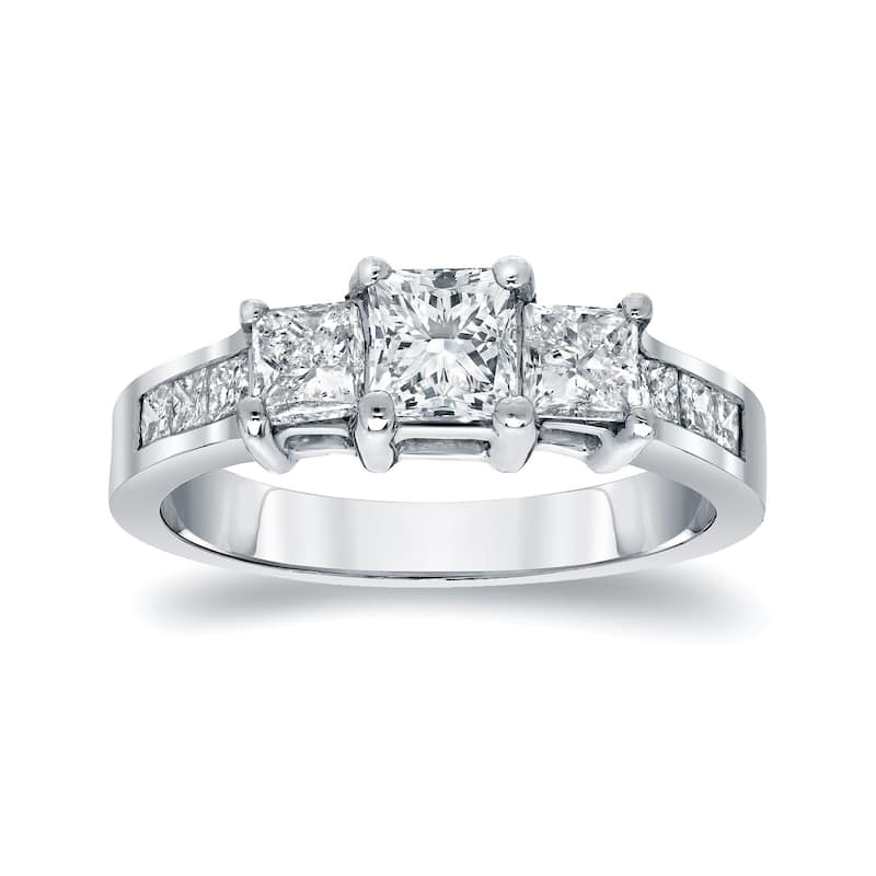 Auriya 14k Gold 1 1/2ctw 3-Stone Princess-cut Diamond Engagement Ring (J-K, I1-I2) - White - 4
