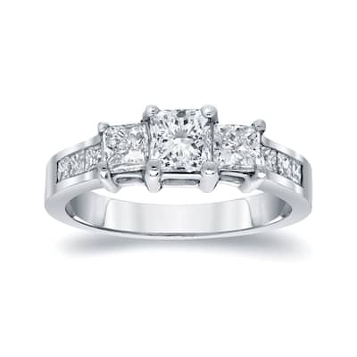 Auriya 14k Gold 1 1/2ctw 3-Stone Princess-cut Diamond Engagement Ring (J-K, I1-I2)