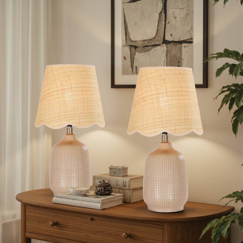 18.9" Ceramic LED Table Lamp, Living Room Lamps For End Tables - Grey Camel-Set of 2