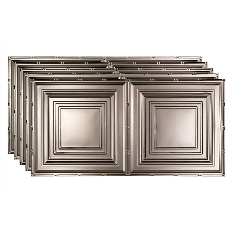 FASÄDE Traditional Style 3 Decorative Vinyl 2ft x 4ft Glue Up Ceiling Panel in Brushed Nickel (5 Pack) - 5 Pack - Brushed Nickel
