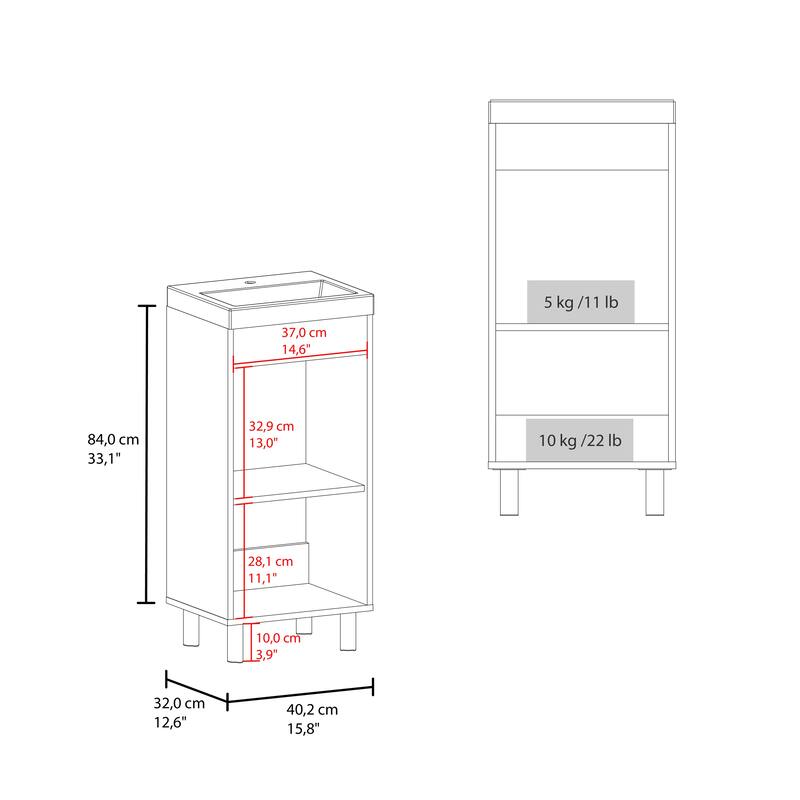 Freestandin Bathroom Vanity With One Door, Two Shelves, Sink Base Cabinet,White