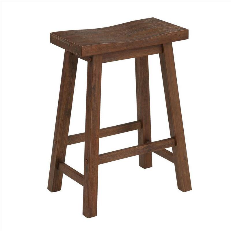 Saddle Design Wooden Counter Stool with Grain Details - 24.25 H x 17.75 W x 10 L Inches