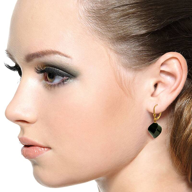 31 Carat 14K Solid Gold Earrings Twisted Briolette Black Spinel