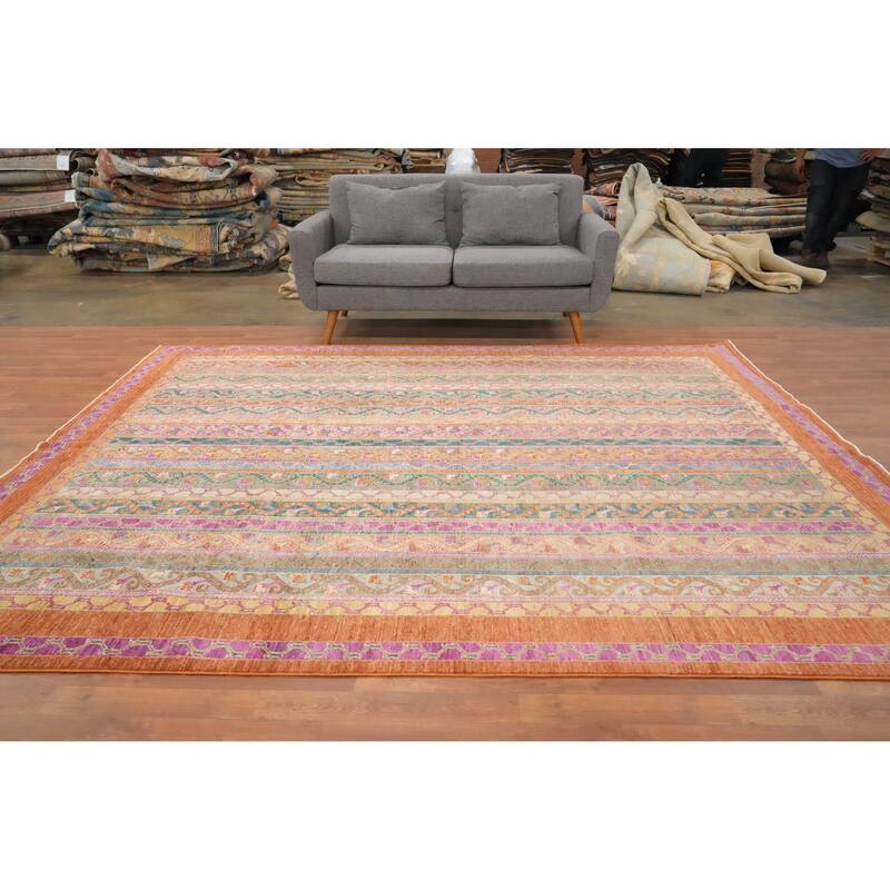 Hand Knotted Oriental 100% Wool Carpet Traditional Geometric Multi-Colored Ziegler Area Rug - 10' 0'' X 8' 1''