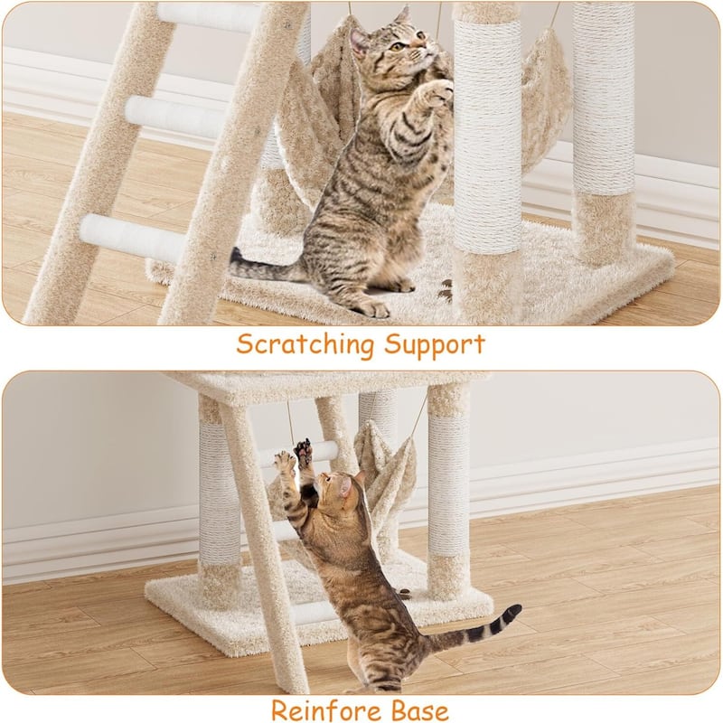 Cat Tree Tower Kitten Condo Scratching Post with Hammock Tunnel 55in
