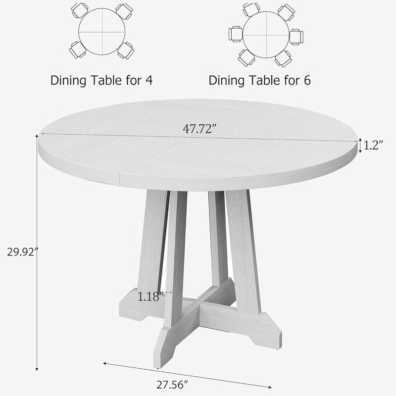 47 Inch Round Farmhouse Kitchen Dining Table for 4-6 with Wood Pedestal Cross Base (Only Table)